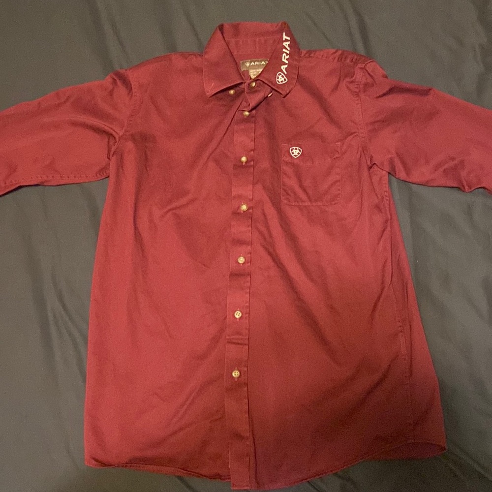 Boys XL burgundy button up shirt